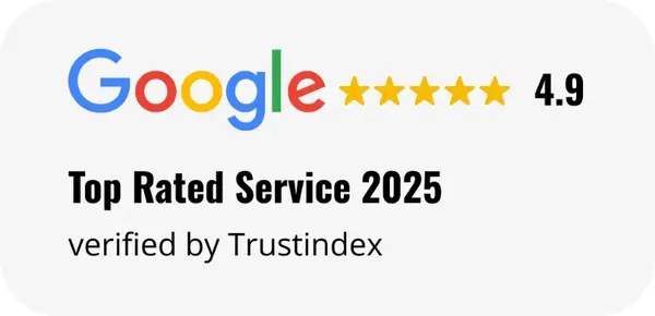 Google 4.9 stars, Top Rated Service 2025 verified by Trustindex
